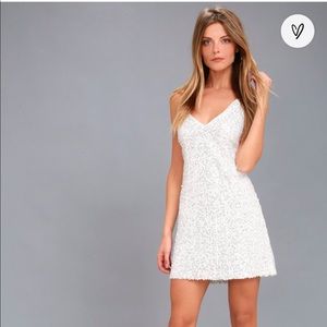 Lulu’s white backless sequin mini dress